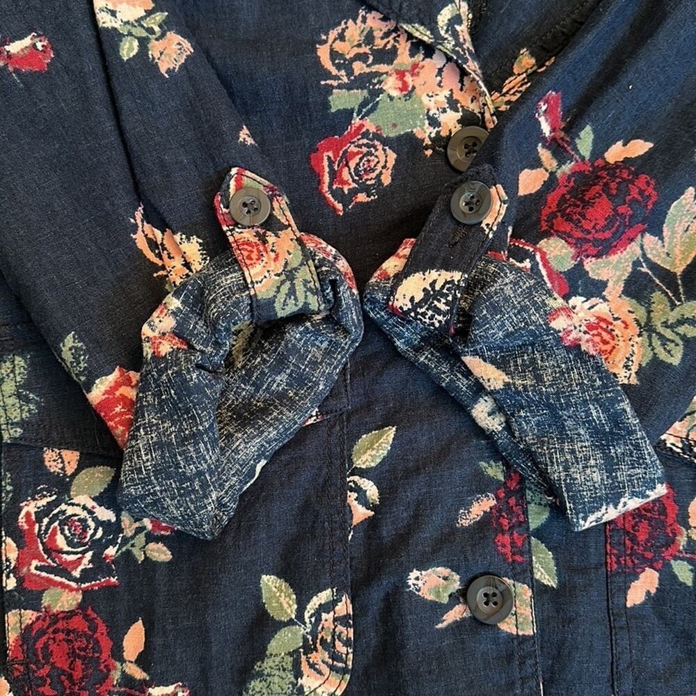 Maurice's Linen Blend Jacket Top Shacket Blue Rose Floral Size M Casual Office - Picture 13 of 15